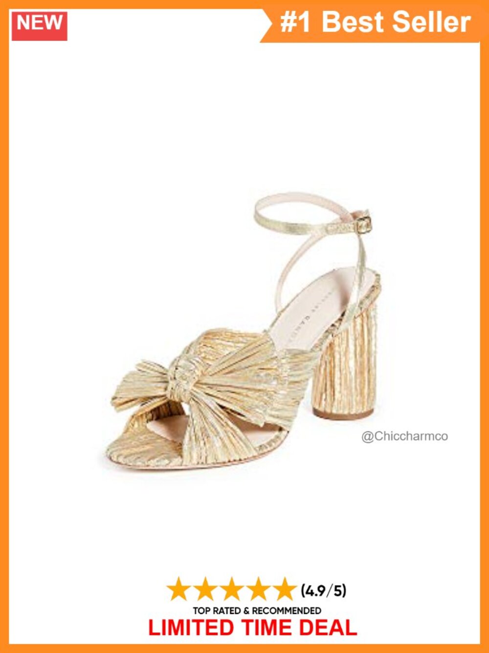 Pleated Bow Heel with Ankle Strap 3.5in Covered Heel Adjustable Buckle
